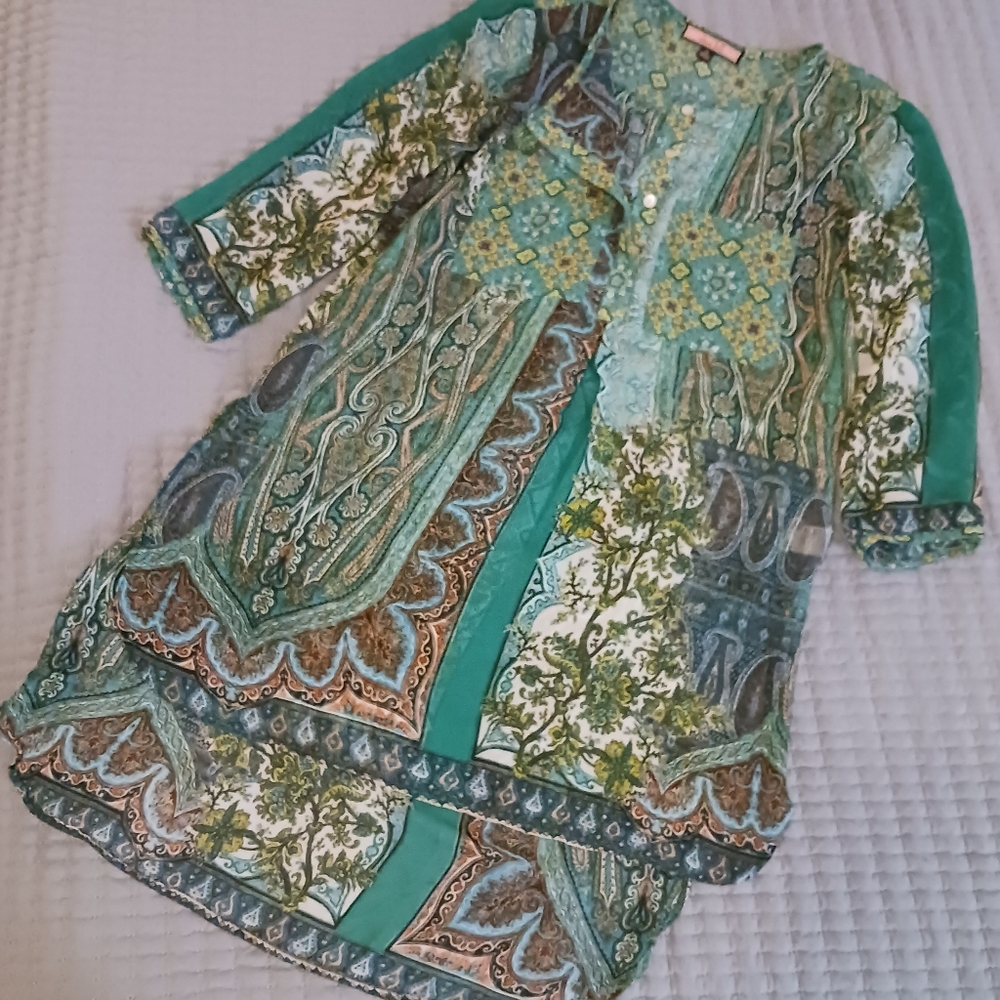 Lightweight Sheer Multicolored blouse Small Turquoise